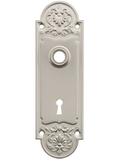 Regency Style Stamped-Brass Back Plate with Keyhole in Satin Nickel.